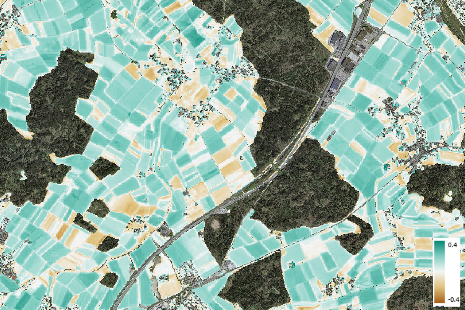 The image showcase the Bare Soil Index 2024 near Schönbühl